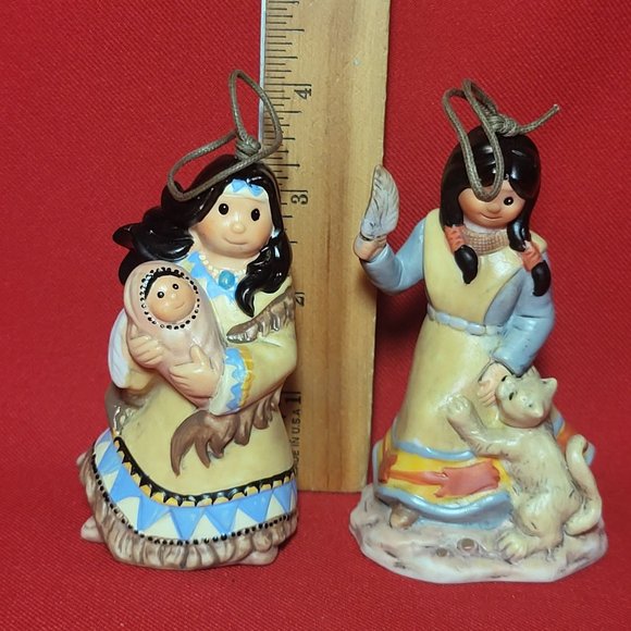 Native American Indian Figurine Bell Ornaments Set of 2 - Picture 9 of 13